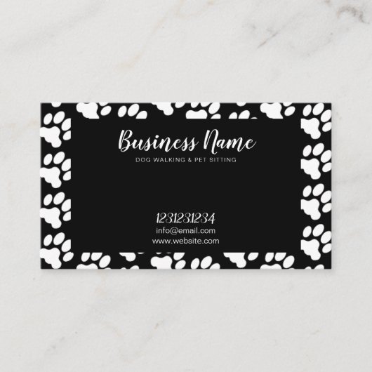 カワイトホワイトアンドブラックペープリントパターンドッグ歩く 名刺 (正面)