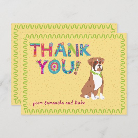 カワイトボクサーおもしろいカラフルフローラ文字         サンキューカード (正面/裏面)