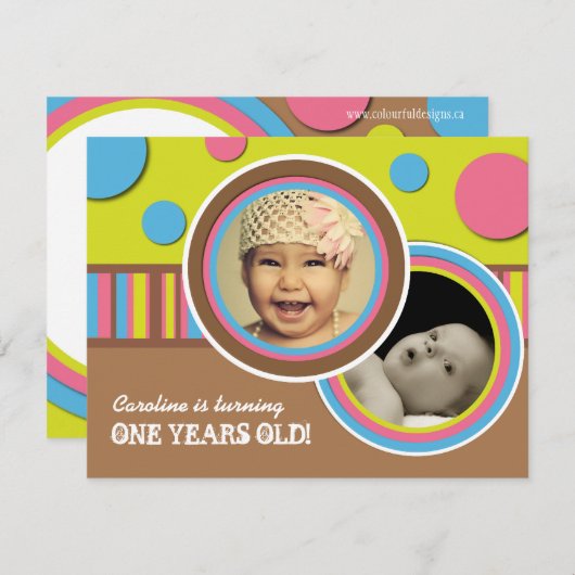 . .カワイトポルクアドットバースデーパーティーの招待 招待状 (正面/裏面)