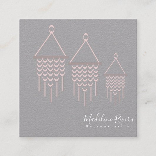 カワイトマクラメアーティスト手作りデザインピンク スクエア名刺 (正面)