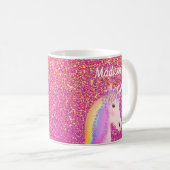 カワイトユニコーンピンクグリッターキパーソナライズされたッズ コーヒーマグカップ (正面右)