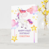 カワイトユニコーンレインボーファーストハッピーバースデー カード (黄色い花)