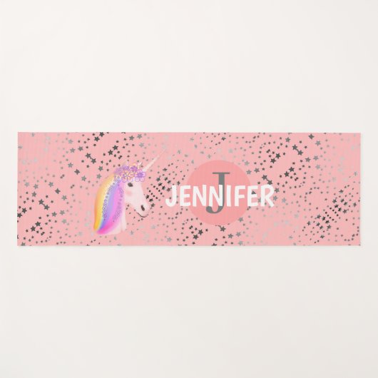 カワイトユニコーン赤面ピンクファンタジースパーソナライズされたター ヨガマット (正面(横))