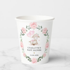 カワイトラムピンクフローラリース&バルーンズベビーガール 紙コップ