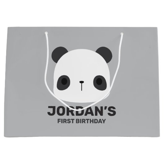 カワイトリトルパンダベアパーソナライズされた&ネーム ラージペーパーバッグ (正面)