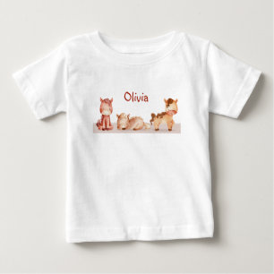 カワイトリトルファームアニマル名前をカスタムする ベビーTシャツ