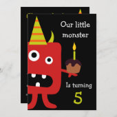 カワイトリトルモンスター子供の誕生日パーティー招待状 招待状 (正面/裏面)