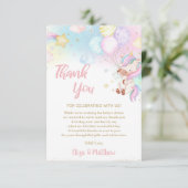カワイトレインボーユニコーンガールベビーシャワー誕生日 サンキューカード (スタンド正面)