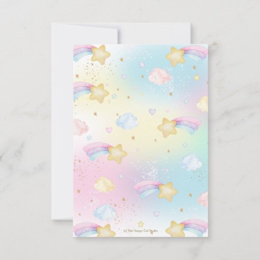 カワイトレインボーユニコーンガールベビーシャワー誕生日 サンキューカード (裏面)