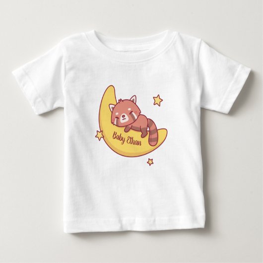 カワイトレッドパンダスリーピングオンムーン ベビーTシャツ (正面)