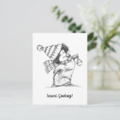 カワイトレトロクリスマスペンギン（帽子とスカーフ） ポストカード (スタンド正面)