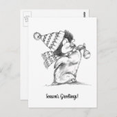 カワイトレトロクリスマスペンギン（帽子とスカーフ） ポストカード (正面/裏面)