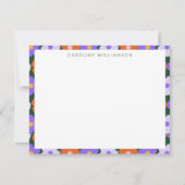 カワイトレトロフラワーパープルグリーンネパーソナライズされたーム ノートカード (正面)