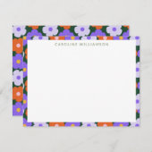 カワイトレトロフラワーパープルグリーンネパーソナライズされたーム ノートカード (正面/裏面)