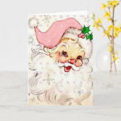 カワイトレトロヴィンテージサンタクロースとピンクハット カード (黄色い花)