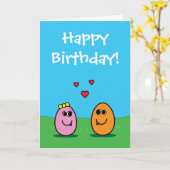 カワイトロマンチック漫画の卵ハッピーバースデー カード (黄色い花)
