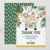 カワイトワイルドジャングルサファリアニマルズグリーンリー誕生日 サンキューカード (正面/裏面)