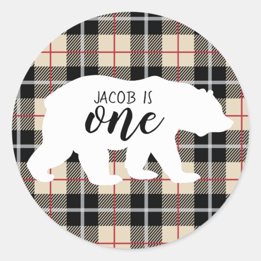 カワイトンプソンカメルプレイドベア1st誕生日パーティー ラウンドシール (正面)