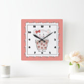 カワイト小さな女の子ハムスターピンク スクエア壁時計 (ホーム)