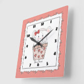 カワイト小さな女の子ハムスターピンク スクエア壁時計 (傾斜)