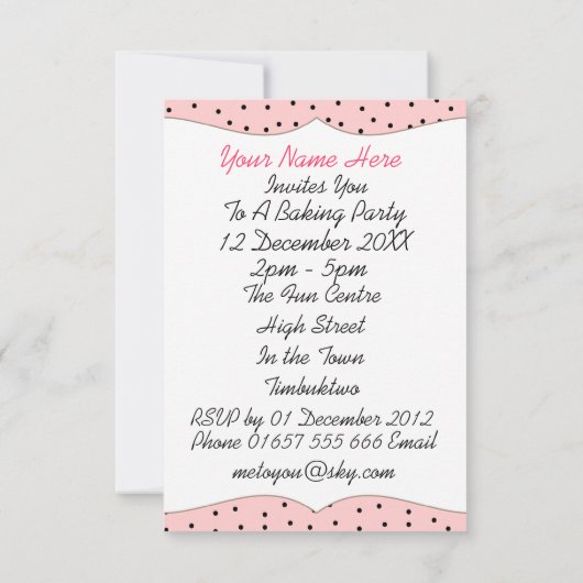 カワイト小さな女の子ベーキングテーマパーティー 招待状 (裏面)