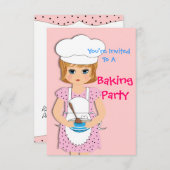 カワイト小さな女の子ベーキングテーマパーティー 招待状 (正面/裏面)