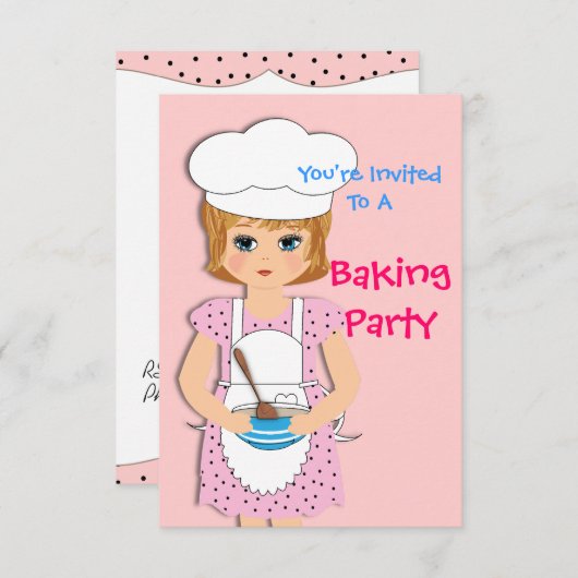 カワイト小さな女の子ベーキングテーマパーティー 招待状 (正面/裏面)