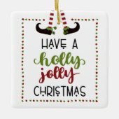 カワイト小妖精や小人ホリすてきークリスマスレッドグリーン2枚写真 セラミックオーナメント (正面)