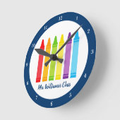 カワイト幼稚園先生クカスタムレヨン教室 ラウンド壁時計 (傾斜)