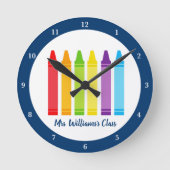 カワイト幼稚園先生クカスタムレヨン教室 ラウンド壁時計 (正面)