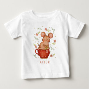 カワイト水彩マウスイラストレーションパーソナライズされた ベビーTシャツ