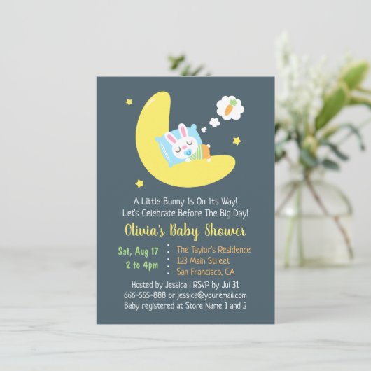 カワイト睡眠バニーオンムーンベイビーシャワー招待状 招待状 (スタンド正面)