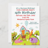 カワイト納屋周囲の庭ファームアニマルズ誕生日招待状 招待状 (正面)