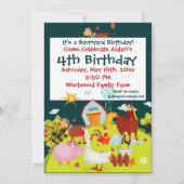 カワイト納屋周囲の庭ファームアニマルズ誕生日招待状 招待状 (正面)