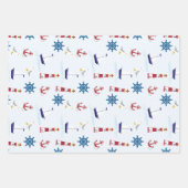 カワイト航海のライトハウスシップ&シーガルブルーWr ラッピングペーパーシート (正面)