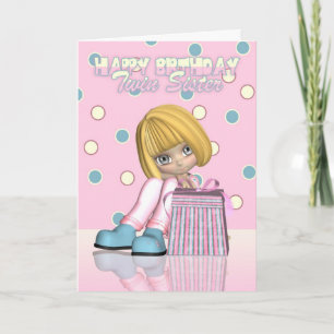 カワイト誕生日付きツインシスター小さな女の子An カード