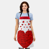 カワイト赤いハートバレパーソナライズされたンタイン エプロン (着用した状態)