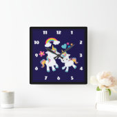 カワイト踊りユニコーンズマジカルレインボー&スターズ スクエア壁時計 (ホーム)