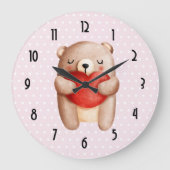 カワイト・テデ運ィ・ベアの水玉模様赤いハート ラージ壁時計 (正面)
