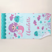 カワイト・マーメイド・パーソナライズされたガール ビーチタオル (正面)