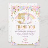 カワイト・ユニコーン5th誕生日レインボーフローラありがとう サンキューカード (正面/裏面)