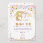 カワイト・ユニコーン8th誕生日レインボーフローラありがとう サンキューカード (正面/裏面)