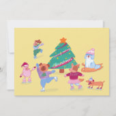 カワイドッグスアイススケートで滑るイエローフラットホリデーカード シーズンカード (正面)