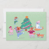 カワイドッグスアイススケートで滑るグリーンフラットホリデーカード シーズンカード (正面)