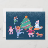 カワイドッグスアイススケートで滑るダークブルーフラットホリデーカード シーズンカード (正面)