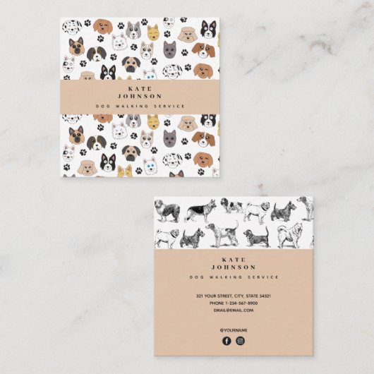 カワイドッグスドッグウォーカーグルーミング スクエア名刺 (正面/裏面)