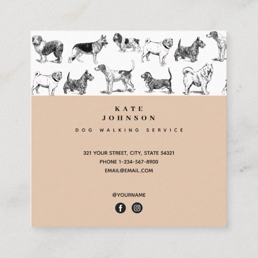 カワイドッグスドッグウォーカーグルーミング スクエア名刺 (裏面)