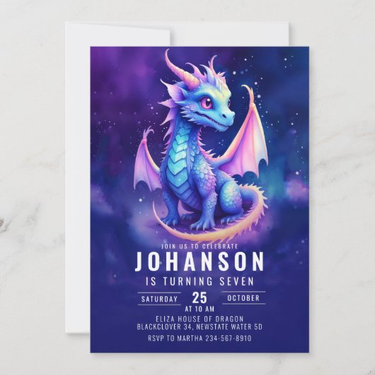 カワイドラゴンファンタジーダークブルー誕生日パーティー 招待状 (正面)
