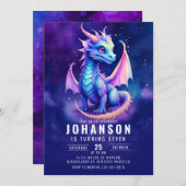 カワイドラゴンファンタジーダークブルー誕生日パーティー 招待状 (正面/裏面)