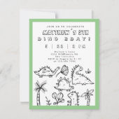 カワイドードルズセージグリーンディノパーティーキッズ誕生日 招待状 (正面)